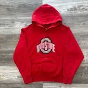 Nike Team Ohio State Buckeyes OSU Red Mens Medium Center Swoosh Pullover‎ Hoodie